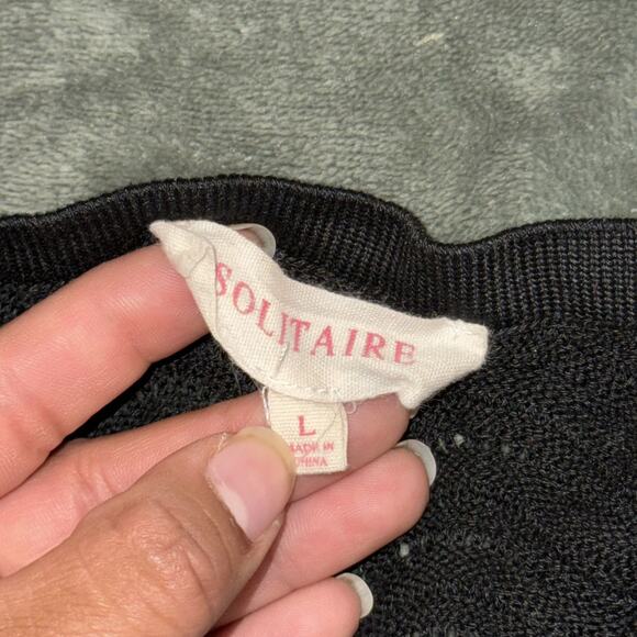 Solitaire Crochet Knit Top Women's Large Black Acrylic Ruffle Sleeves Pullover - Picture 7 of 7